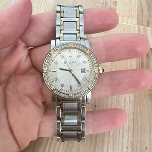 Bulova ladies two tone diamond dress watch NEW BATTERY